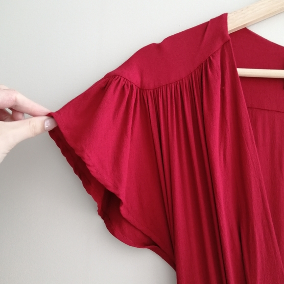 Reformation Orchid Front Tie Wrap Cutout Maxi Dress Red Flutter Sleeves Size 12 - Picture 7 of 17